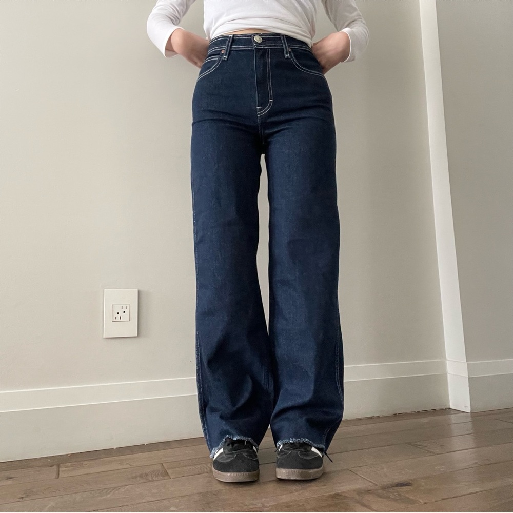 rag & bone derby jean - dark wash high waisted wide leg jeans